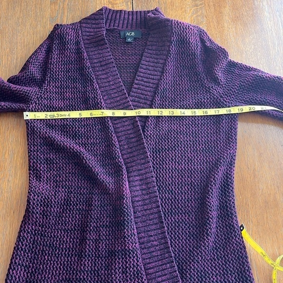 AGB Cardigan Open Weave Long Sleeve Purple and Black Color Size Large Angled Hem - Picture 7 of 12
